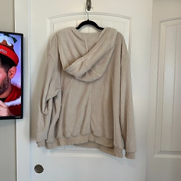 Oversized comfy teddy velvet hoodie cream off white women's L - Picture 7 of 10